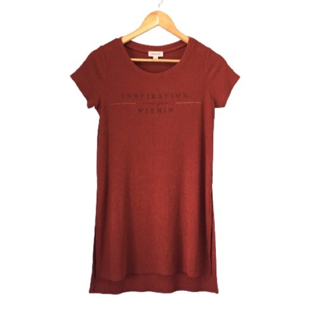 Burgundy Red Short Sleeve Ribbed Sleep Shirt